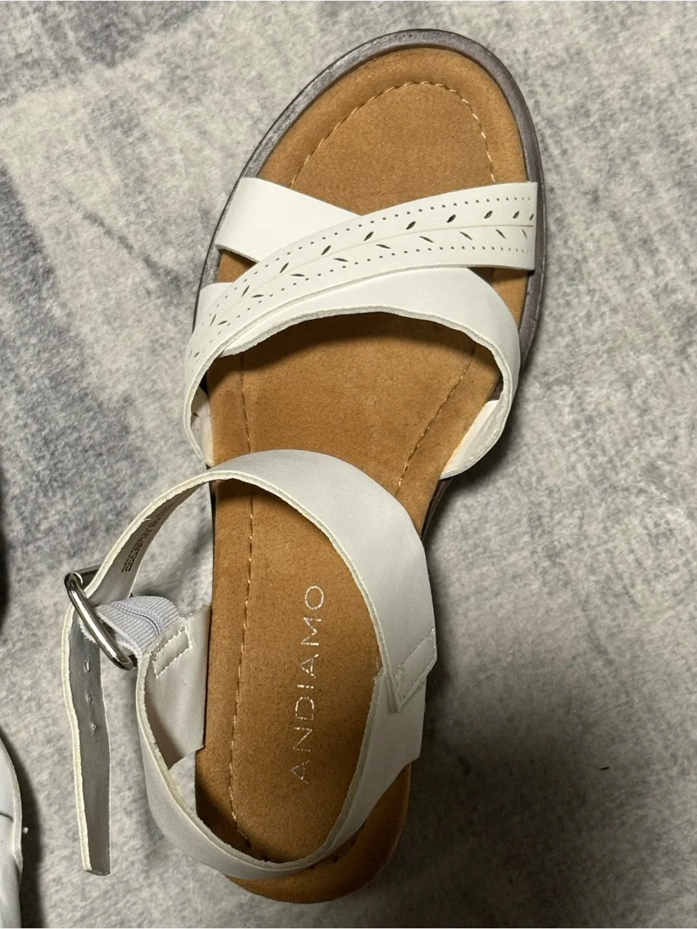 White Perforated Crisscross Ankle Strap Sandal